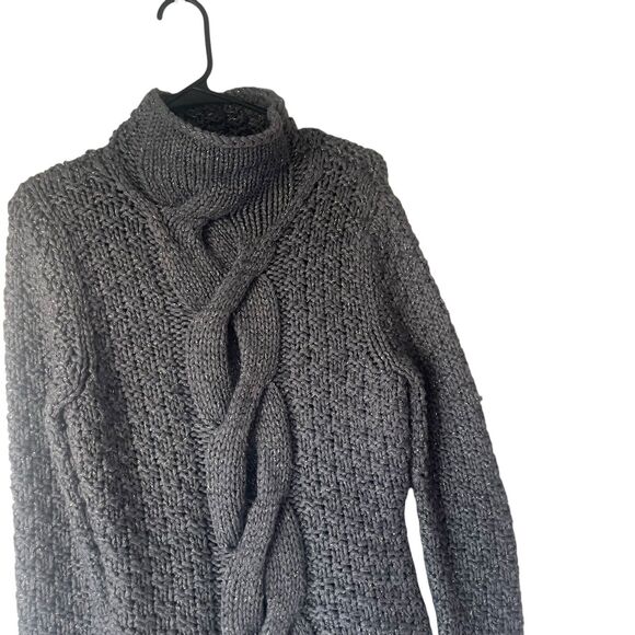 Moda International Y2k Large Metallic‎ Wool Blend Fisherman Chunky Knit Sweater - Picture 5 of 9